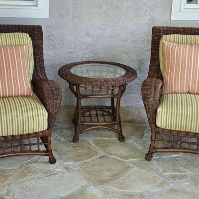 Wicker Outdoor Chairs with Glass-Top Table