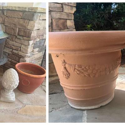 Terracotta Planters, Plastic Planters Featuring a Covered Fire Pit And Door Stops 