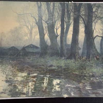 KFA020-1905 Japanese print of misty landscape by H. Yoshida 