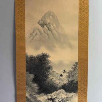 KFA015-Beautiful original landscape painting on silk Japanese hanging scroll
