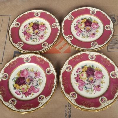 KFA086- 8 Black Knight Porcelain Floral Plates