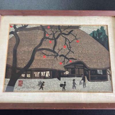 KFA022-Original Japanese woodblock print “Persimon Tree in Aizu” by Kiyoshi Saito