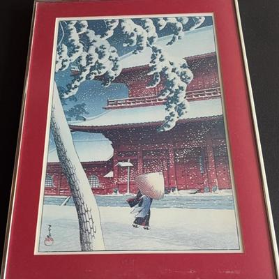 KFA068-Japanese woodblock print “Snow at Zojoji Temple, Shiba" by Kawase Hasui