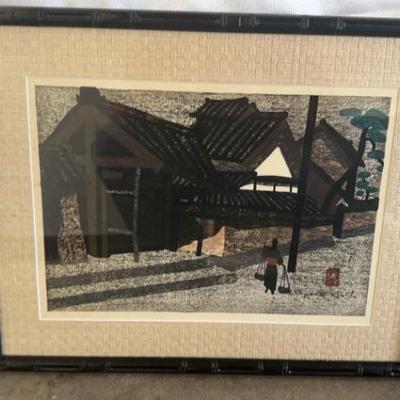 KFA024 - Kiyoshi Saito (1907-1997) 'Village Scene with Water Carrier' Woodblock Print
