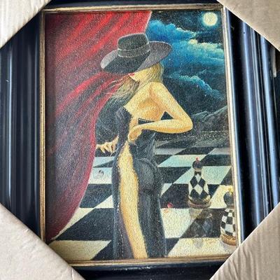 KFA035- Original Lady In Black Framed Oil Canvas Painting