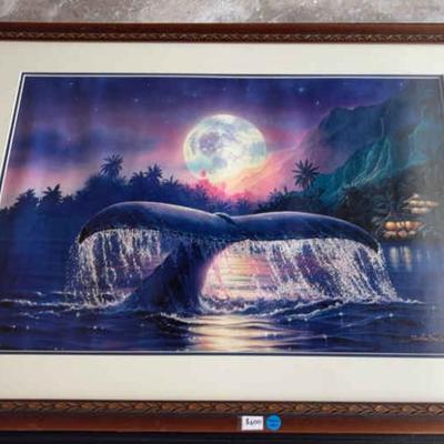 KFA049-Signed Dolphin Sunset with Moon Art by Christian Lasson
