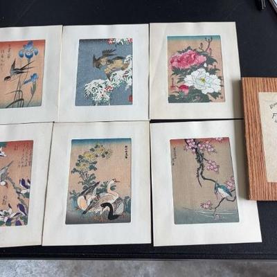 KFA097-“Flowers & Birds” by Hiroshige and Hokusai, 6 Japanese woodblock prints
