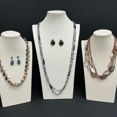 Blue And Brown Stone Necklaces And Earrings
