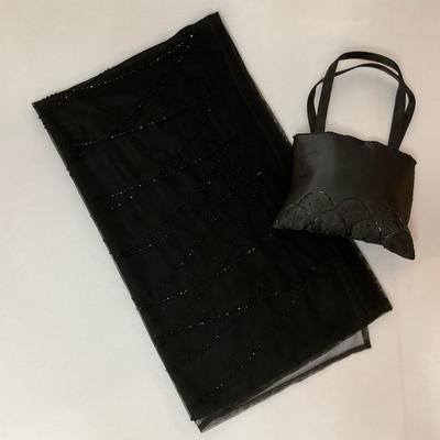Black Evening Bag And Scarf Set