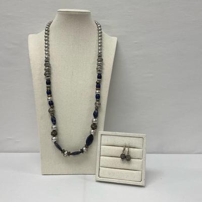 Chico’s Beaded Silver And Gold Tone Necklace With Earrings 