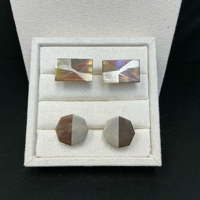 Men’s Sterling Silver Cuff Links With Other Metal Inlay