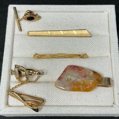 Vintage Gold Tone Tie Clips/Pins And Collar Bar 