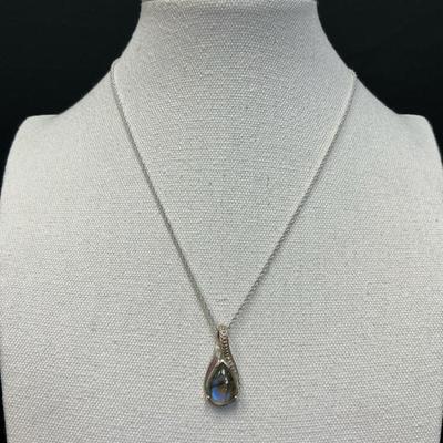 Sterling Silver Rope Necklace And Labradorite Pendant