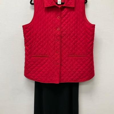 Red Quilted Vest and Black Skirt