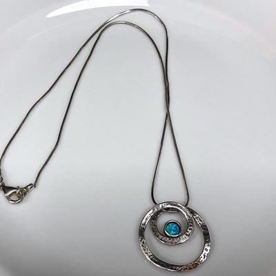 Vintage Shablool Didae Israel 925 Sterling Silver Blue Opal Pendant Necklace