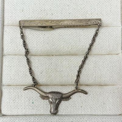 Sterling Silver Hanging Longhorn Tie Clip
