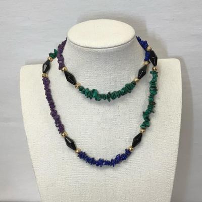 Malachite, Lapis Lazuli, And Amethyst Chip Necklace 