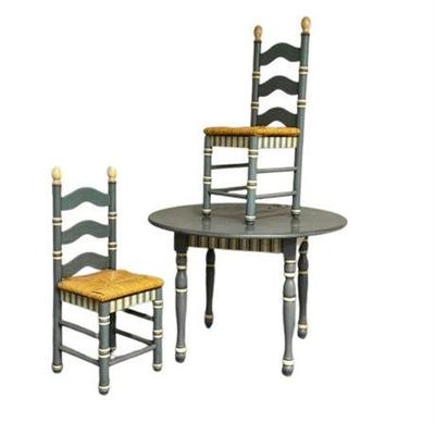 Lot 156   
Children’s Table With Rush Woven Seat Chairs, Set
