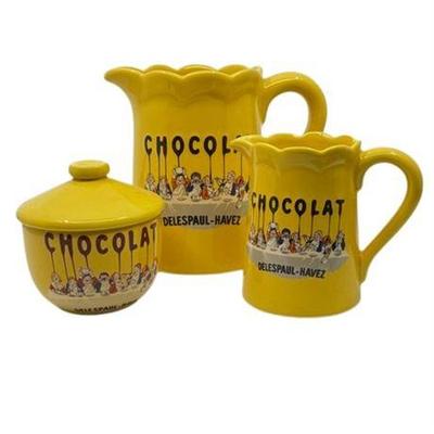 Lot 259   
CHOCOLAT Delespaul-Havez Yellow French Pitcher, Creamer, Sugar With Four Mugs