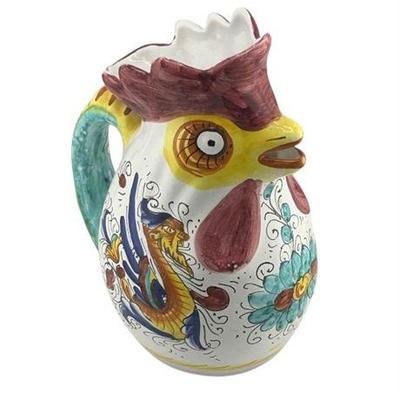 Lot 100-010
Italian Hand Painted Rooster Ceramic Pitcher, In the Style of Ricco Deruta
