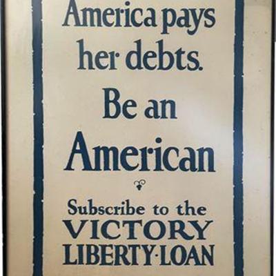 Lot 003  
WWI "America Pays Her Debts" - Victory Liberty Loan Poster