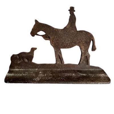 Lot 143   
Antique Rustic Cast Iron Rider On Horseback With Dog