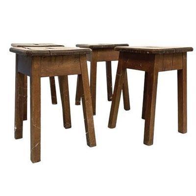 Lot 005-076 
19th Century French Oak Milking Stools, Set of Four (4)