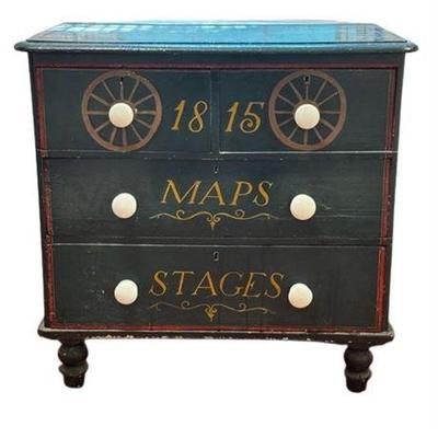 Lot 022-153   
Antique Hand Painted Three Drawer Pine Dresser