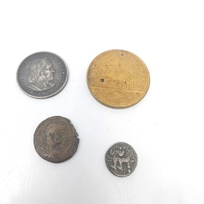 Lot #213 - 1892 Columbian Exposition Half Dollar + 1893 US Mint Medal & 2 Ancient Roman Coins Lot
