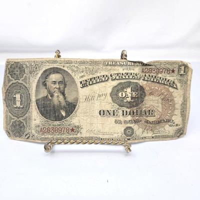 Lot #194 -1890 $1 Treasury Note “Stanton” Large Size Brown Seal Star Note Series 1890 United States Antique Currency Circulated
