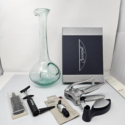  Kalalou 16" Tall Wine Decanter with Ice Reservoir Plus Screwpull Glass Wine Decanter with Accessories