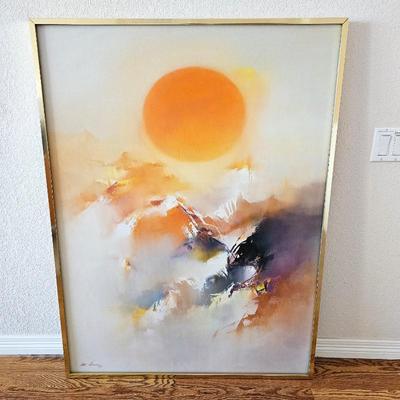 - Original Art - Painting on Canvas 1979 Abstract Mountainous Landscape Signed by artist J.H Leming (Large!)
