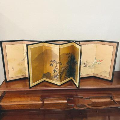 Set of Two Antique Japanese Folding Screens- Handcrafted 6 and 4 Panel Byōbu Traditional Screens 