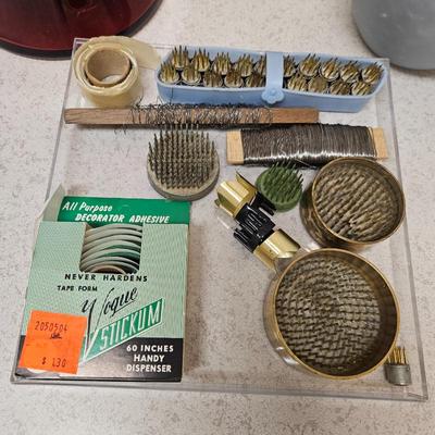 #50 (A) - Vintage Floral Frog Lot – 15+ Pieces Spiked Kenzan, Wire, Tape & Tools – Ikebana Flower Arranging Kit