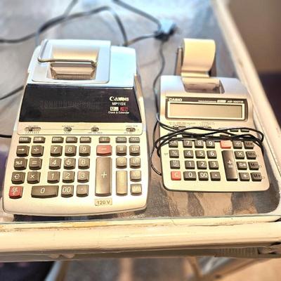 Set of Two Large Desktop Calculators with Paper Feed - LARGE Canon MP11DX and Casio HR100TM