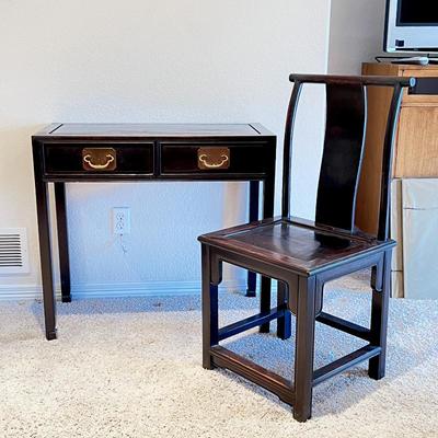 Chinese Ebonized Hardwood Desk & Chair