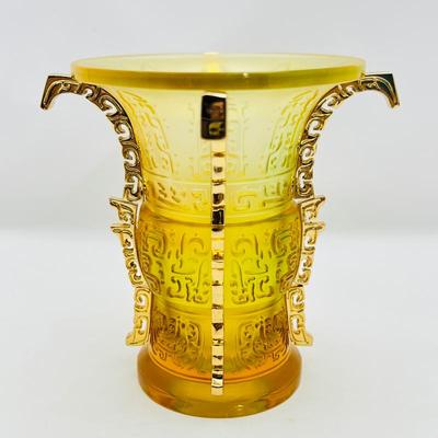 Lot #62 - LIULI Crystal Feng Shui Wealth Vase with Gold Accents