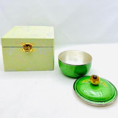 999 Silver Korean Enameled Bowl with Lid inside a Presentation Box