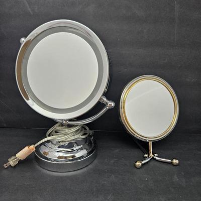  Set of Two Vanity Mirrors, One Electric, one Adjustable Hand Mirror- Both with Magnifying Side