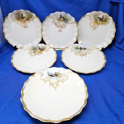 Antique Limoges T&V Game Bird Plates Set of 6 Hand Painted w/ Gold Gilt - Ovington Bros France