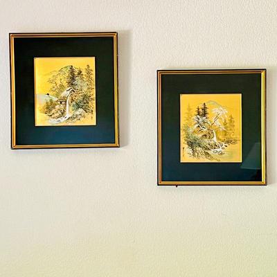  Vintage Framed Asian Landscape Art- Gold Artwork w/ Beautiful Landscapes