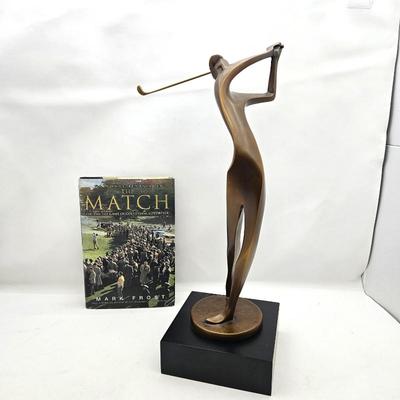  Elegant Bronze Golfer Sculpture by Artist "KimB" Paired with 'The Match' Book on Golf by Mark Frost