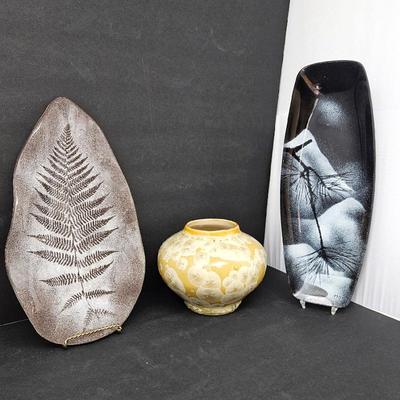 Art Glass Trays Plus a crystalline glazed ceramic vase, All Stunning to the Eye!