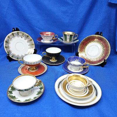 Antique German Demitasse Tea Cups & Saucers Lot of 9: Beyer & Bock, PASCO, Tirschenreuth, Winterling