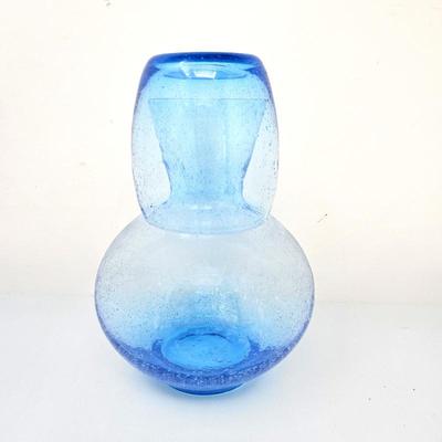 Hand-Blown Blue Glass Carafe & Tumbler Set – Bubble Glass Bedside Water Set
