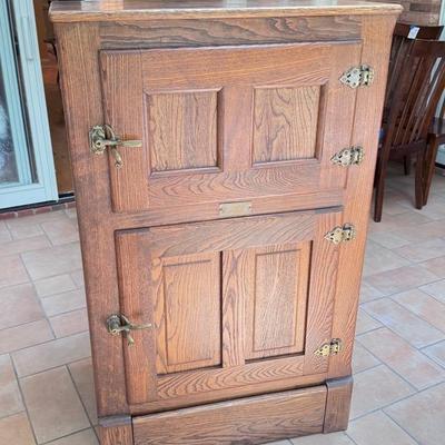 Antique Oak And Brass 2 Door Icebox