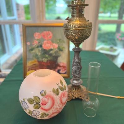 Brass antique parlor, table lamp