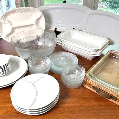 White and clear glass serving dishes