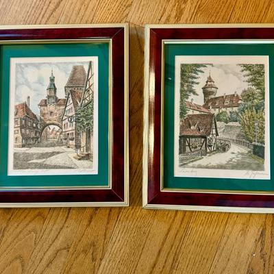 1920s etchings, artist signed