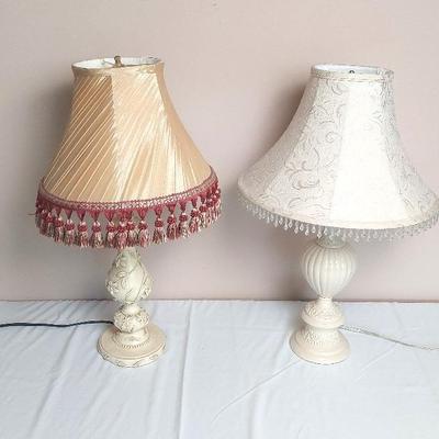Light Finish Lamp Creme Colored 26.5" & White Fluted Lamp 25.5"